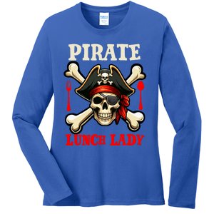 Pirate Lunch Lady Costume Skull Horror Pirate Funny Job Team Ladies Long Sleeve Shirt