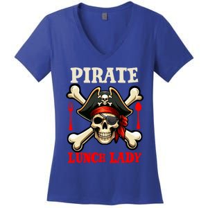 Pirate Lunch Lady Costume Skull Horror Pirate Funny Job Team Women's V-Neck T-Shirt