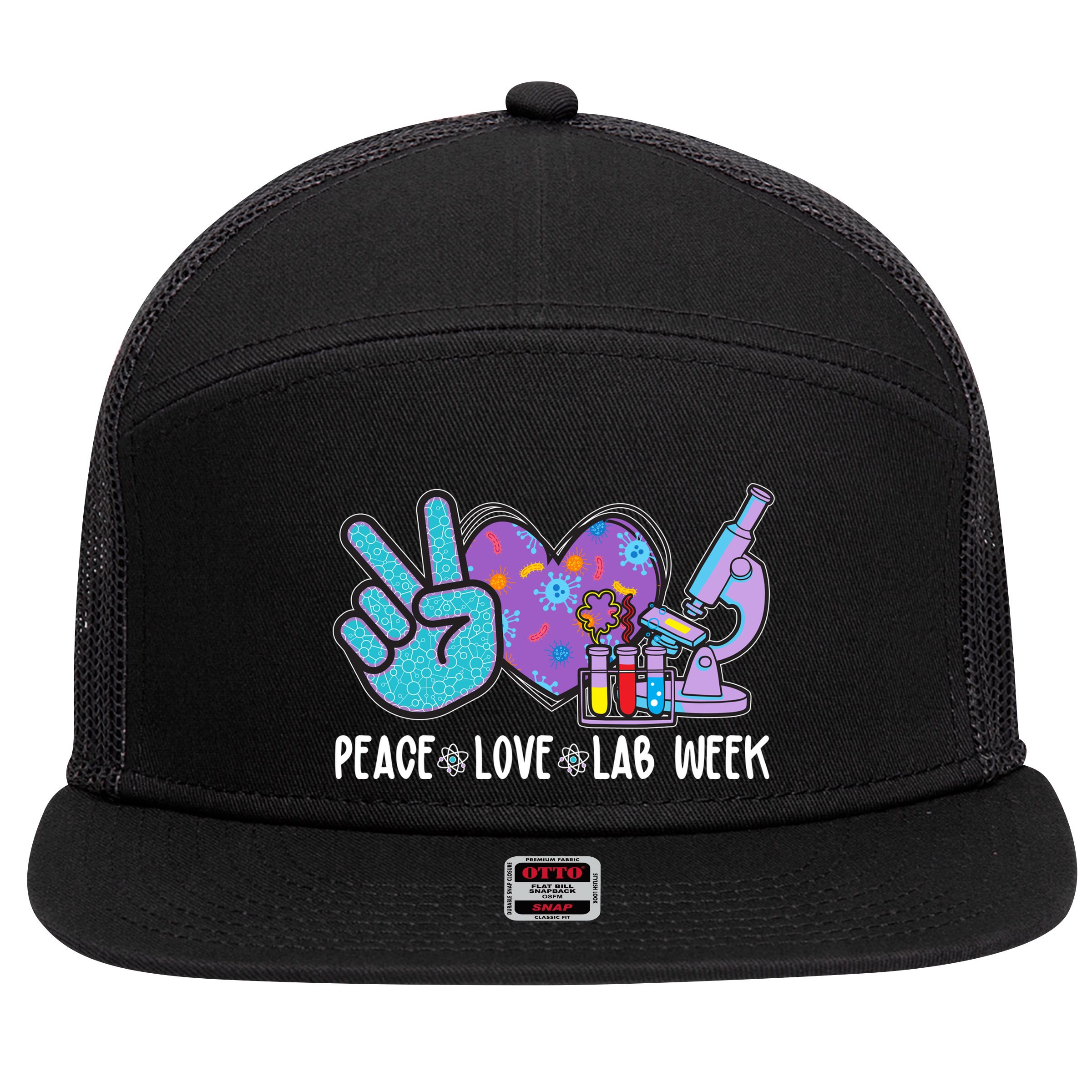 Peace Love Lab Week Science Fan 7 Panel Mesh Trucker Snapback Hat