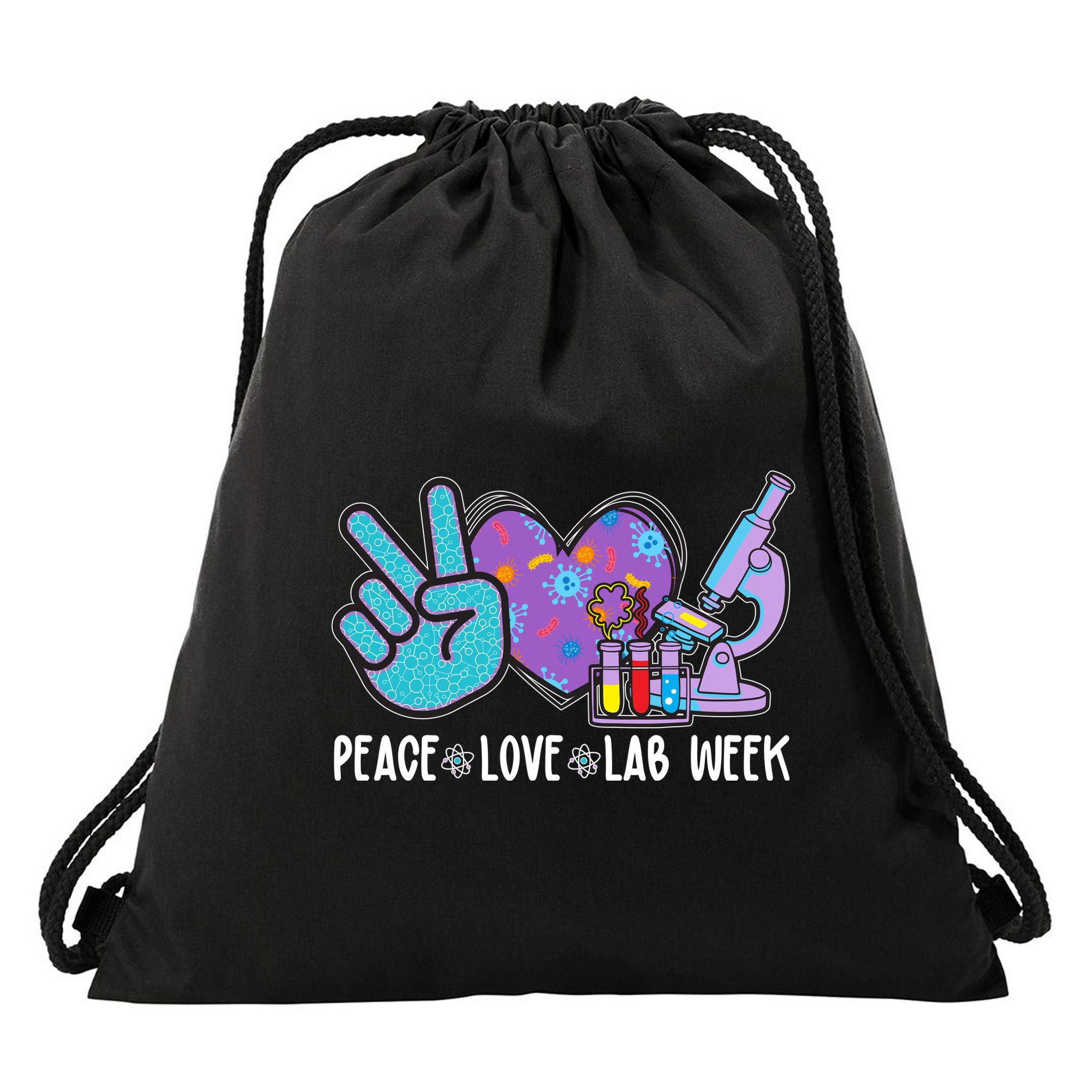 Peace Love Lab Week Science Fan Drawstring Bag