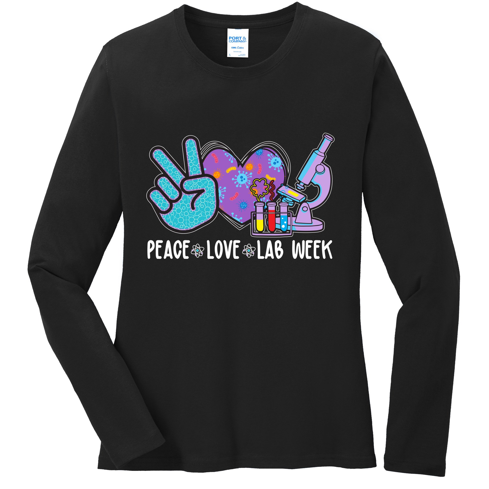 Peace Love Lab Week Science Fan Ladies Long Sleeve Shirt