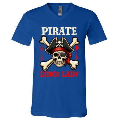 Pirate Lunch Lady Costume Skull Horror Pirate V-Neck T-Shirt