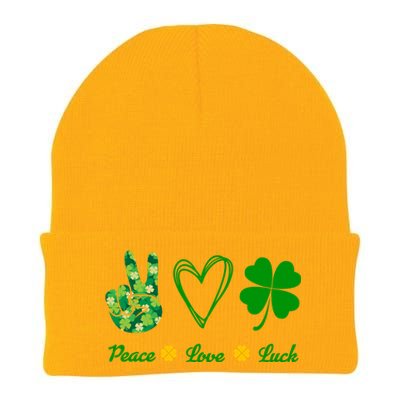 Peace Love Lucky Shamrock Clover Green St Patricks Day Funny Gift Great Gift Knit Cap Winter Beanie