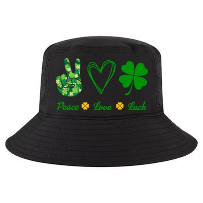 Peace Love Lucky Shamrock Clover Green St Patricks Day Funny Gift Great Gift Cool Comfort Performance Bucket Hat