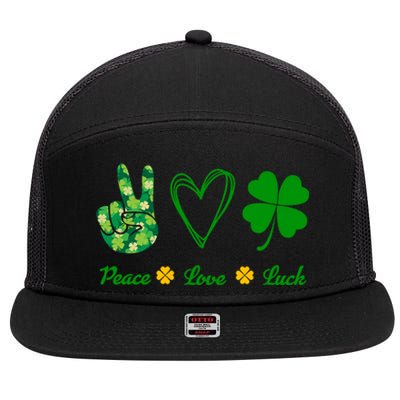 Peace Love Lucky Shamrock Clover Green St Patricks Day Funny Gift Great Gift 7 Panel Mesh Trucker Snapback Hat