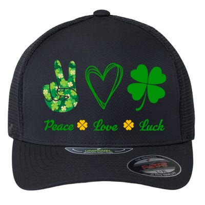 Peace Love Lucky Shamrock Clover Green St Patricks Day Funny Gift Great Gift Flexfit Unipanel Trucker Cap