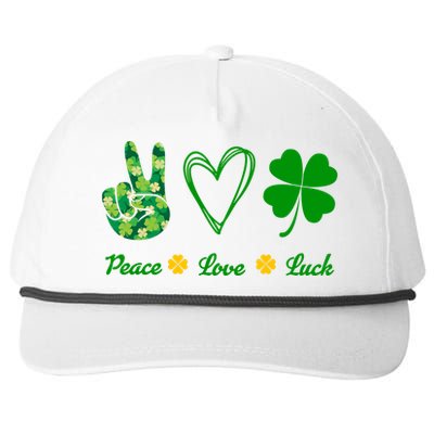 Peace Love Lucky Shamrock Clover Green St Patricks Day Funny Gift Great Gift Snapback Five-Panel Rope Hat