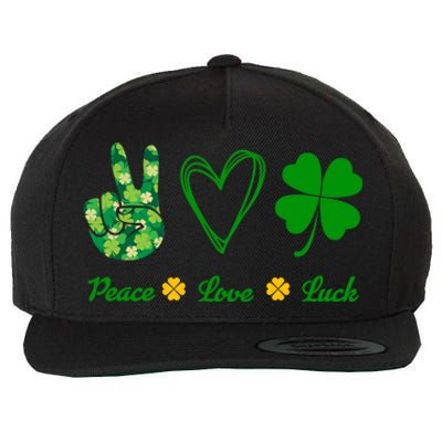 Peace Love Lucky Shamrock Clover Green St Patricks Day Funny Gift Great Gift Wool Snapback Cap