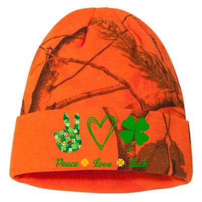 Peace Love Lucky Shamrock Clover Green St Patricks Day Funny Gift Great Gift Kati Licensed 12" Camo Beanie