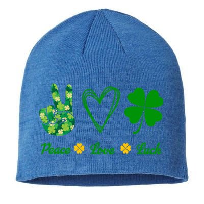 Peace Love Lucky Shamrock Clover Green St Patricks Day Funny Gift Great Gift Sustainable Beanie