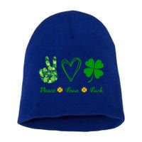 Peace Love Lucky Shamrock Clover Green St Patricks Day Funny Gift Great Gift Short Acrylic Beanie