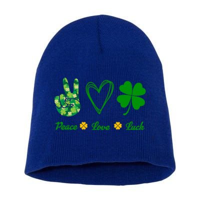 Peace Love Lucky Shamrock Clover Green St Patricks Day Funny Gift Great Gift Short Acrylic Beanie