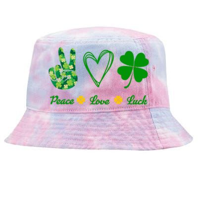 Peace Love Lucky Shamrock Clover Green St Patricks Day Funny Gift Great Gift Tie-Dyed Bucket Hat