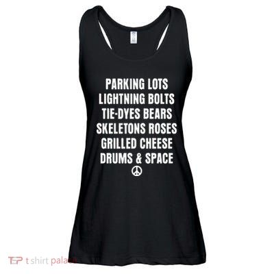 Parking Lots Lightning Bolts Tiedyes Bears Skeletons Roses Grilled Cheese Drums Ladies Essential Flowy Tank