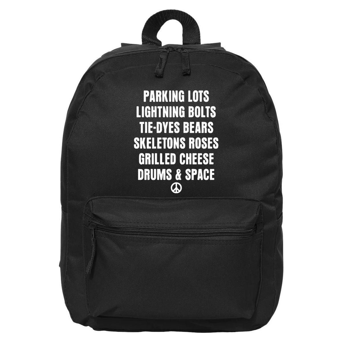 Parking Lots Lightning Bolts Tiedyes Bears Skeletons Roses Grilled Cheese Drums 16 in Basic Backpack
