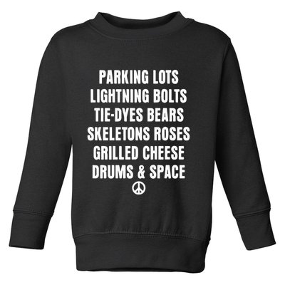 Parking Lots Lightning Bolts Tiedyes Bears Skeletons Roses Grilled Cheese Drums Toddler Sweatshirt