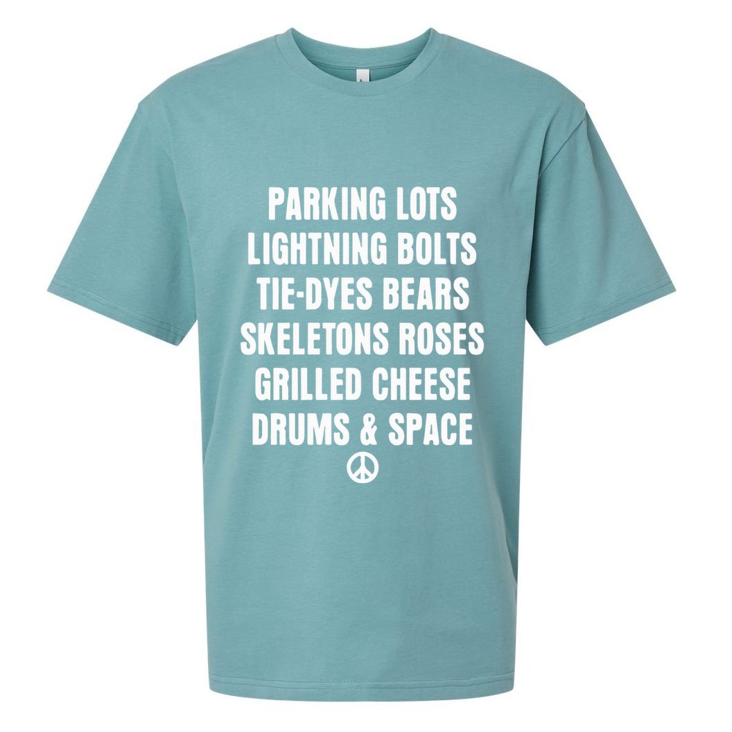 Parking Lots Lightning Bolts Tiedyes Bears Skeletons Roses Grilled Cheese Drums Sueded Cloud Jersey T-Shirt