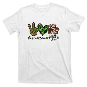 Peace Love Lucky St Patricks Day Shamrock Leopard Cowhide T-Shirt