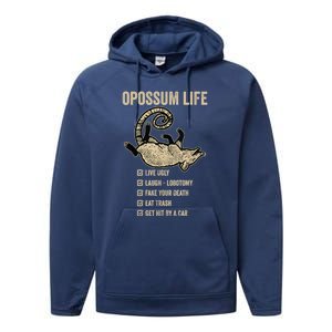 Possum Life, Live Ugly Fake Your Death Retro Funny Opossum Performance Fleece Hoodie