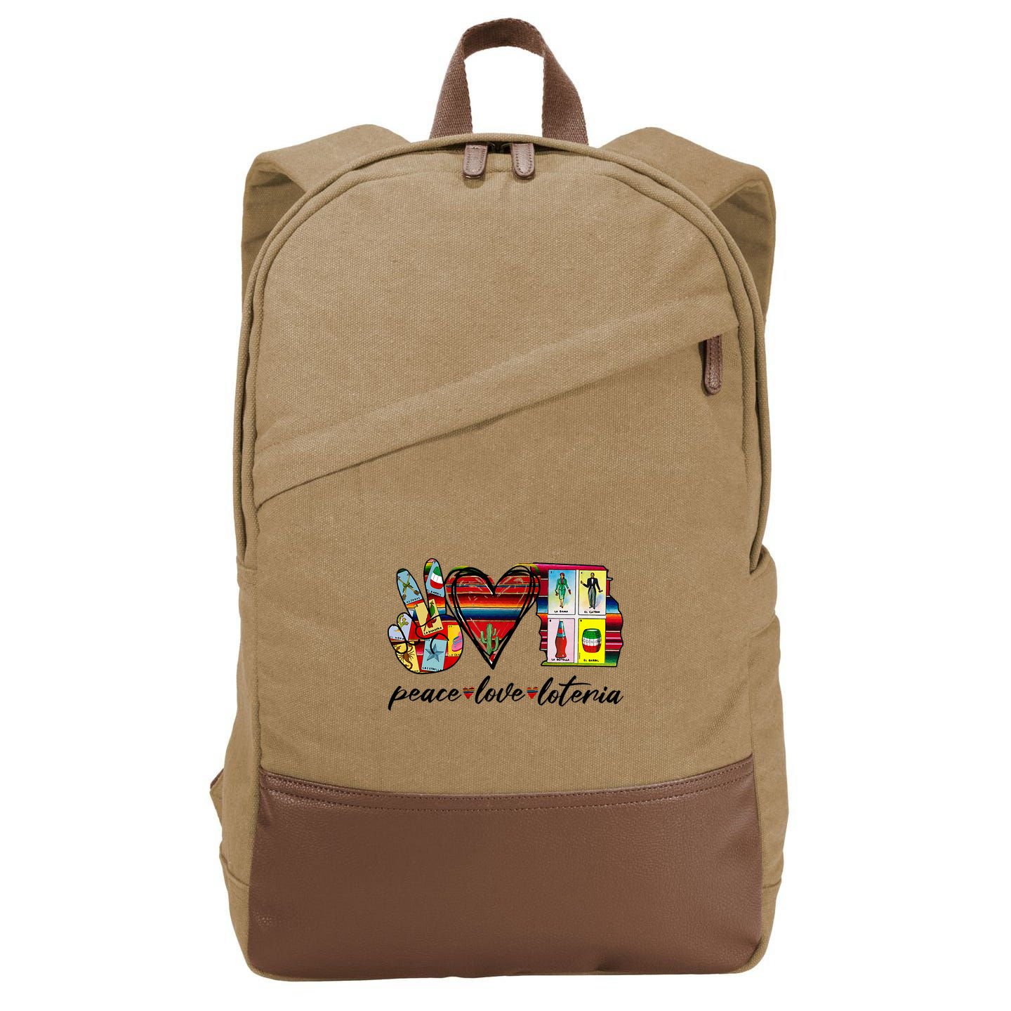 Peace Love Lottery Mexican Bingo Cards Latina Power Mexicana Cotton Canvas Backpack