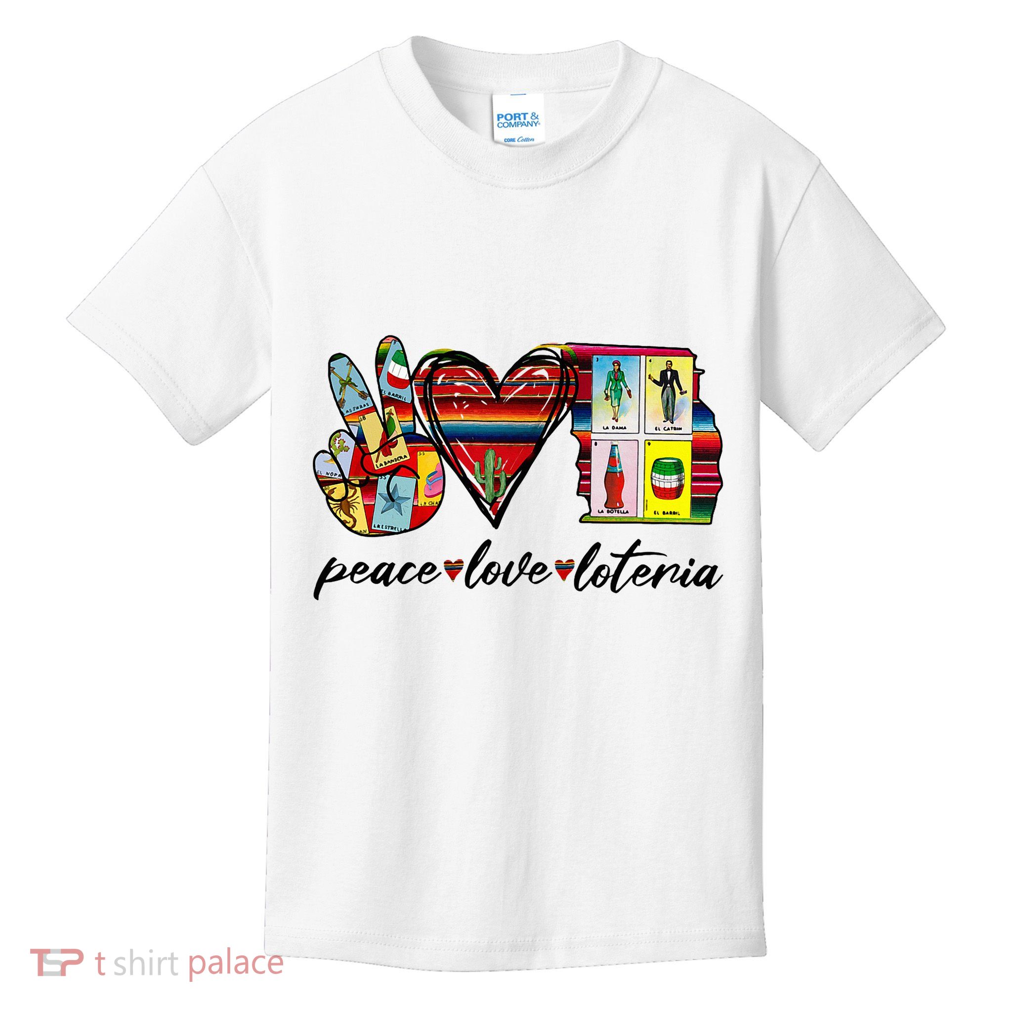 Peace Love Lottery Mexican Bingo Cards Latina Power Mexicana Kids T-Shirt