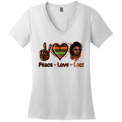 Peace Love Locs Black Women Melanin Dreadlocks Afro Hair Women's V-Neck T-Shirt