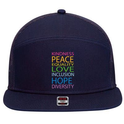 Peace Love Lgbt Glbt Kindness Hope Equal Inclusion Diversity 7 Panel Mesh Trucker Snapback Hat