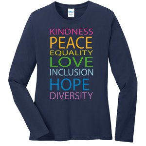 Peace Love Lgbt Glbt Kindness Hope Equal Inclusion Diversity Ladies Long Sleeve Shirt