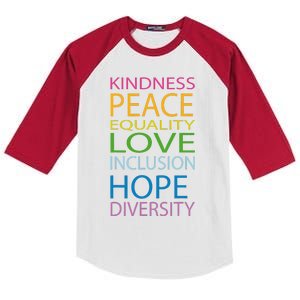 Peace Love Lgbt Glbt Kindness Hope Equal Inclusion Diversity Kids Colorblock Raglan Jersey