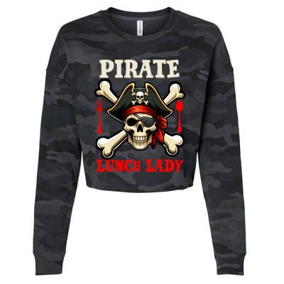 Pirate Lunch Lady Costume Skull Horror Pirate Funny Job Team Cropped Pullover Crew