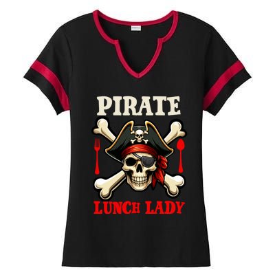 Pirate Lunch Lady Costume Skull Horror Pirate Funny Job Team Ladies Halftime Notch Neck Tee