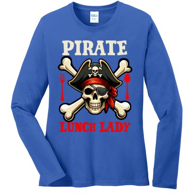 Pirate Lunch Lady Costume Skull Horror Pirate Funny Job Team Ladies Long Sleeve Shirt