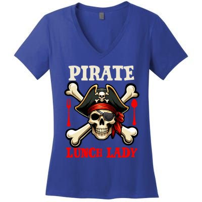 Pirate Lunch Lady Costume Skull Horror Pirate Funny Job Team Women's V-Neck T-Shirt