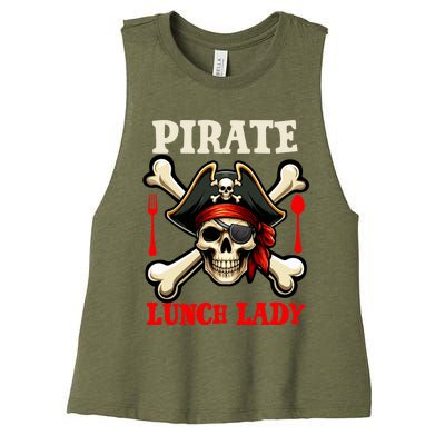 Pirate Lunch Lady Costume Skull Horror Pirate Funny Job Team Women's Racerback Cropped Tank