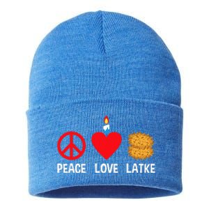 Peace Love Latke Menorah Lakes Happy Hanukkah  Sustainable Knit Beanie