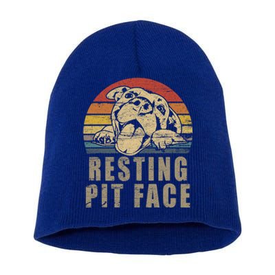 Pitbull Love Meaningful Gift I Love My Pit Retro Vintage Resting Pit Face Meanin Short Acrylic Beanie