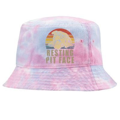 Pitbull Love Meaningful Gift I Love My Pit Retro Vintage Resting Pit Face Meanin Tie-Dyed Bucket Hat