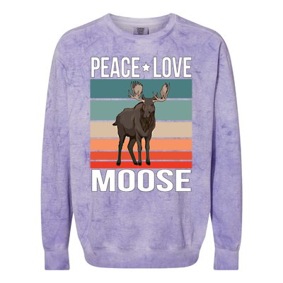 Peace Love Moose Quote Retro Elk Vintage Cute Gift Colorblast Crewneck Sweatshirt