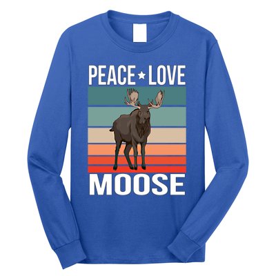 Peace Love Moose Quote Retro Elk Vintage Cute Gift Long Sleeve Shirt