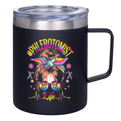 Phlebotomist Life Messy Bun Women Nurse Phlebotomy 12oz Stainless Steel Coffee Mug
