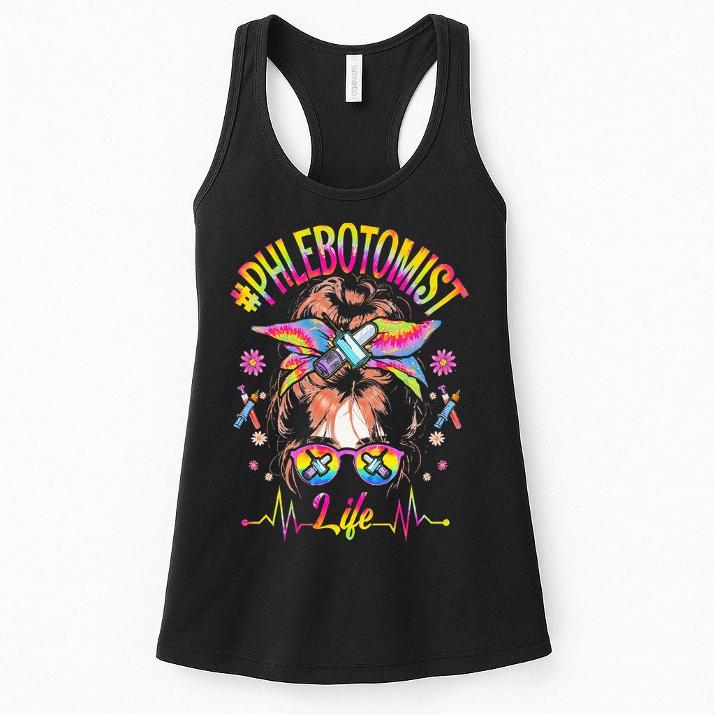 Phlebotomist Life Messy Bun Women Nurse Phlebotomy Womens Tank Top