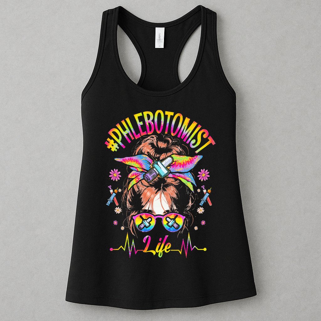 Phlebotomist Life Messy Bun Women Nurse Phlebotomy Womens Tank Top