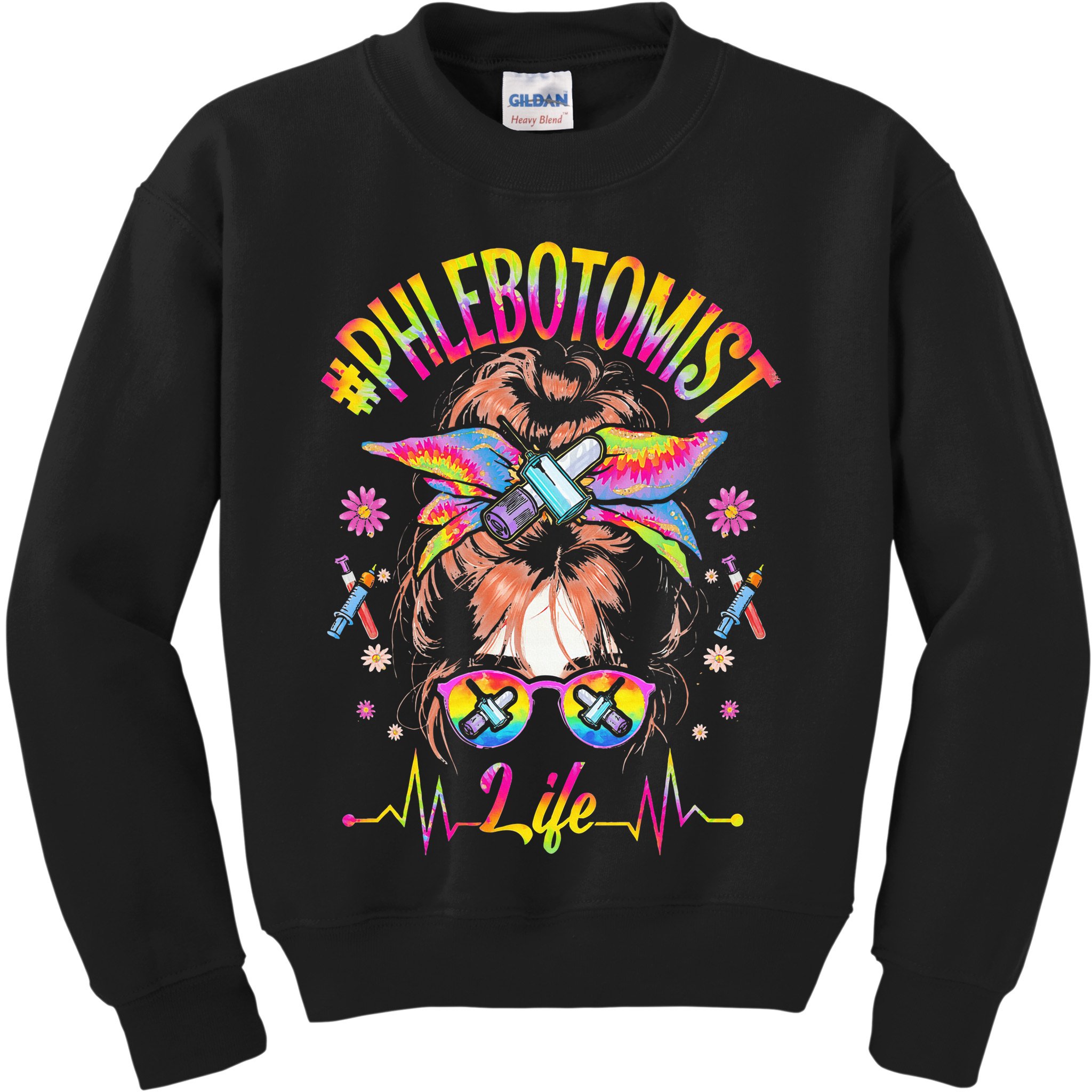 Phlebotomist Life Messy Bun Women Nurse Phlebotomy Kids Sweatshirt