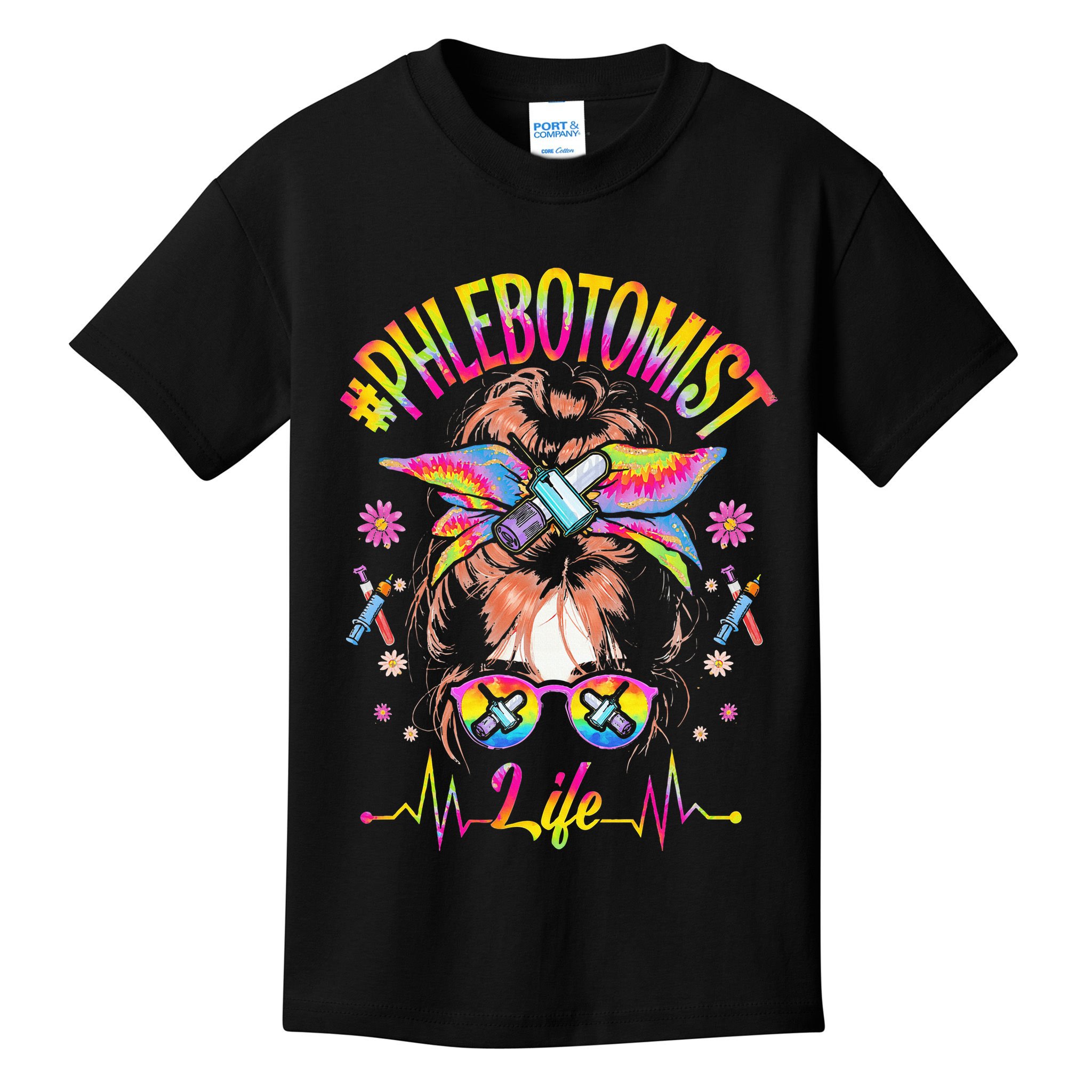 Phlebotomist Life Messy Bun Women Nurse Phlebotomy Kids T-Shirt