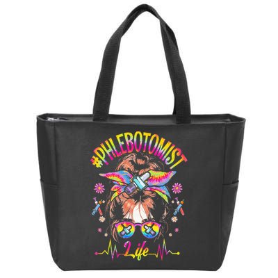 Phlebotomist Life Messy Bun Women Nurse Phlebotomy Zip Tote Bag
