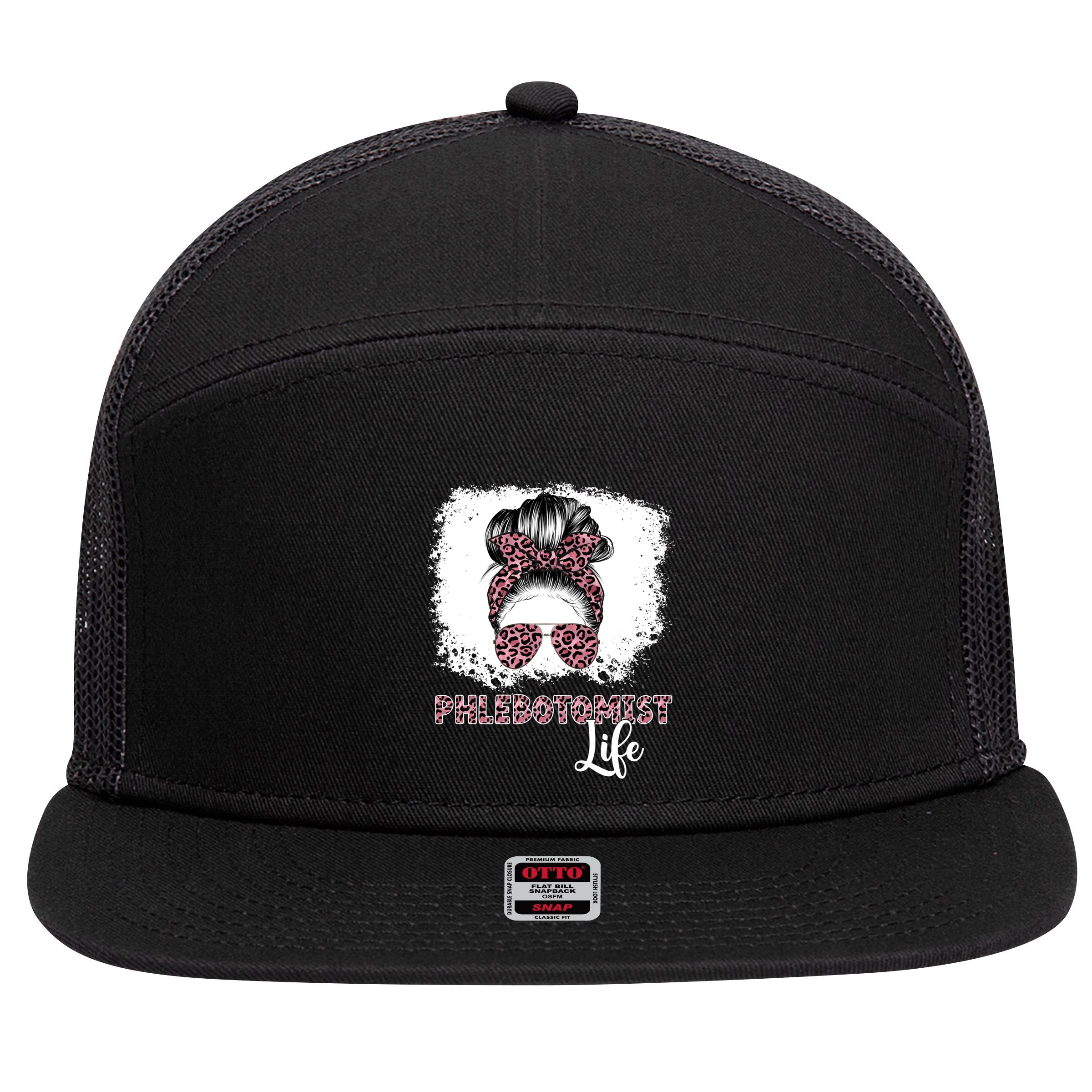 Phlebotomist Life Messy Bun Nurse Phlebotomy Gift 7 Panel Mesh Trucker Snapback Hat