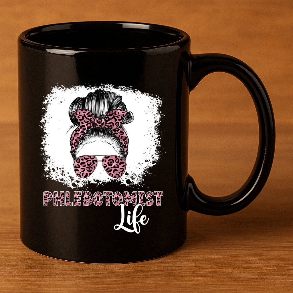 Phlebotomist Life Messy Bun Nurse Phlebotomy Gift 11oz C Handle Ceramic Mug