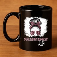 Phlebotomist Life Messy Bun Nurse Phlebotomy Gift 11oz C Handle Ceramic Mug