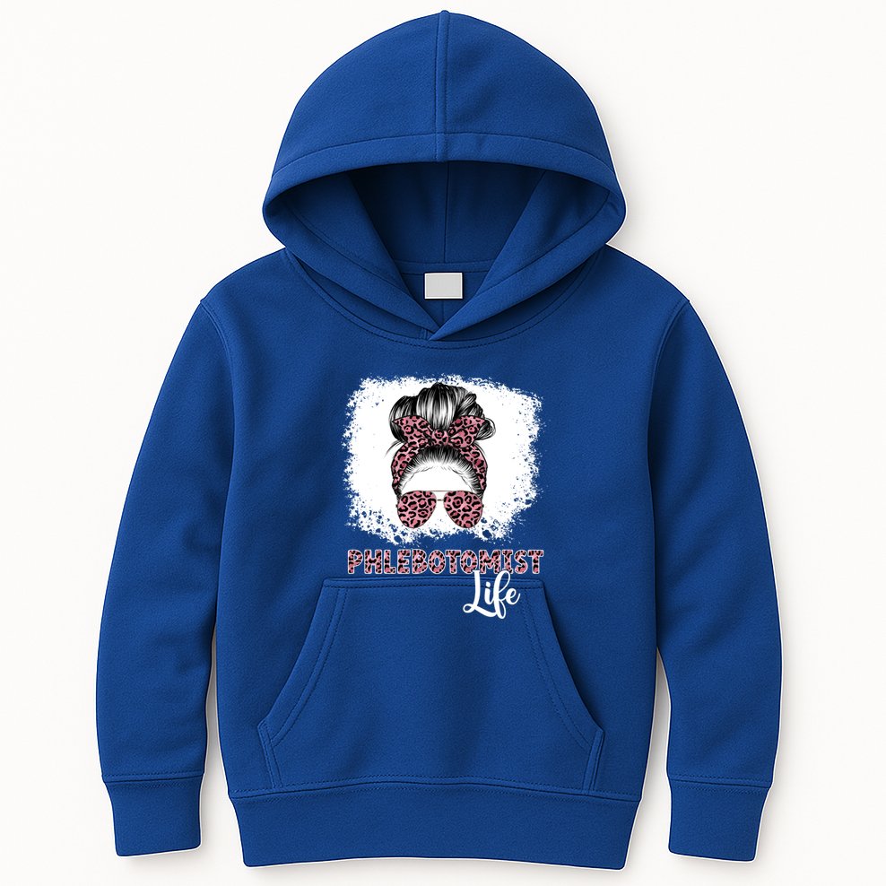 Phlebotomist Life Messy Bun Nurse Phlebotomy Gift Kids Hoodie