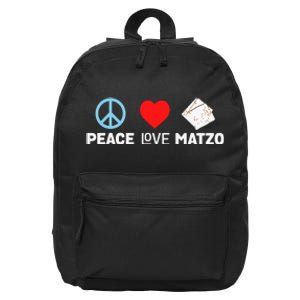 Peace Love Matzo Funny Passover Seder Jewish Food 16 in Basic Backpack